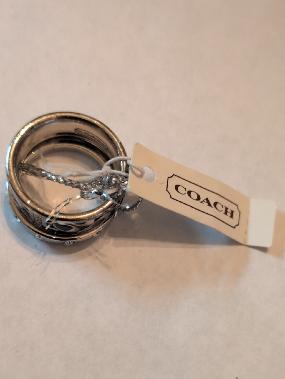 NWT COACH Black Enamel Signature Ring Set Size 6 95586 - Picture 3 of 8